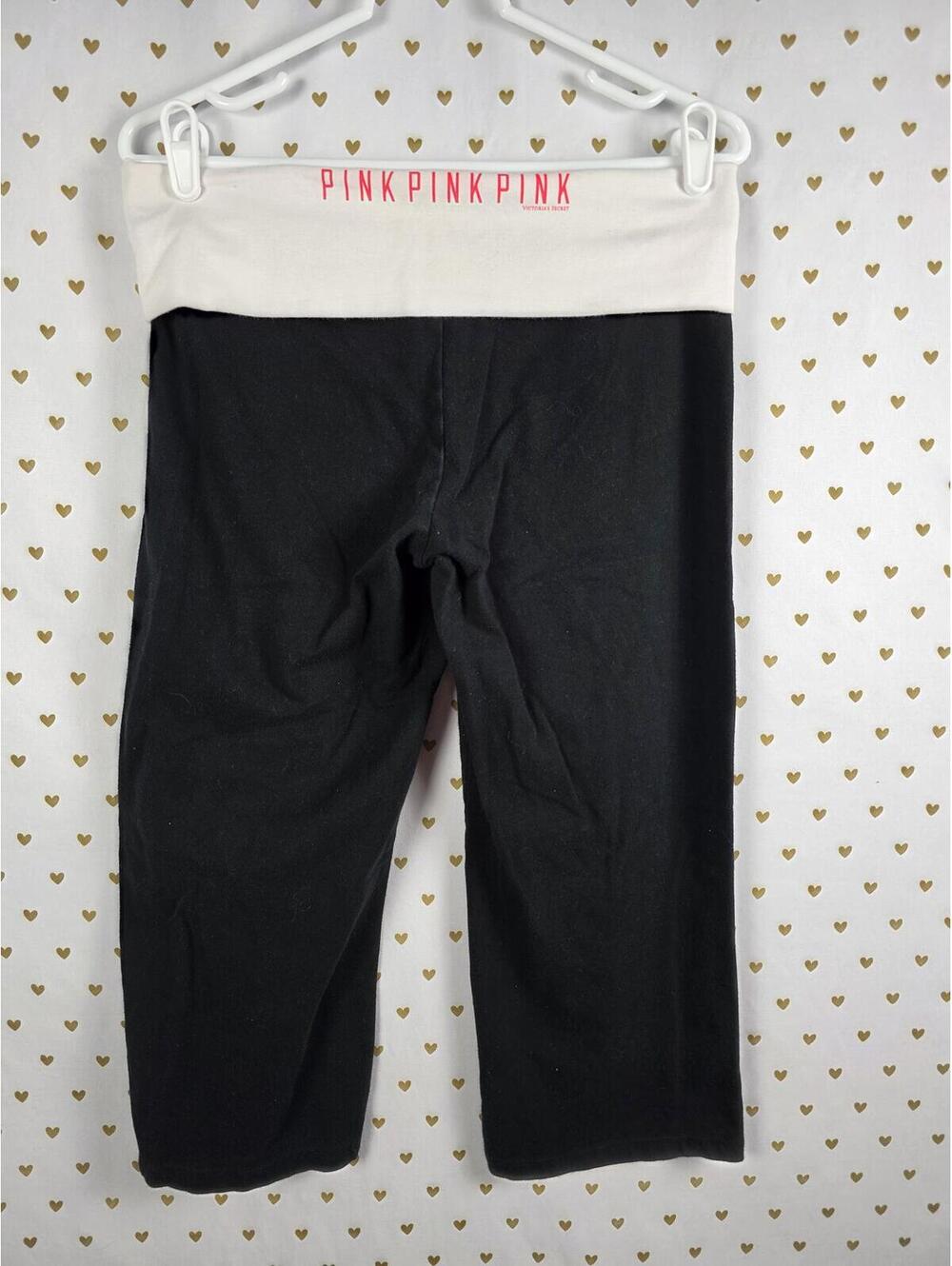 Victorias Secret PINK White Logo FOLDOVER Yoga Pants Capri Y2k LARGE - Picture 2 of 5